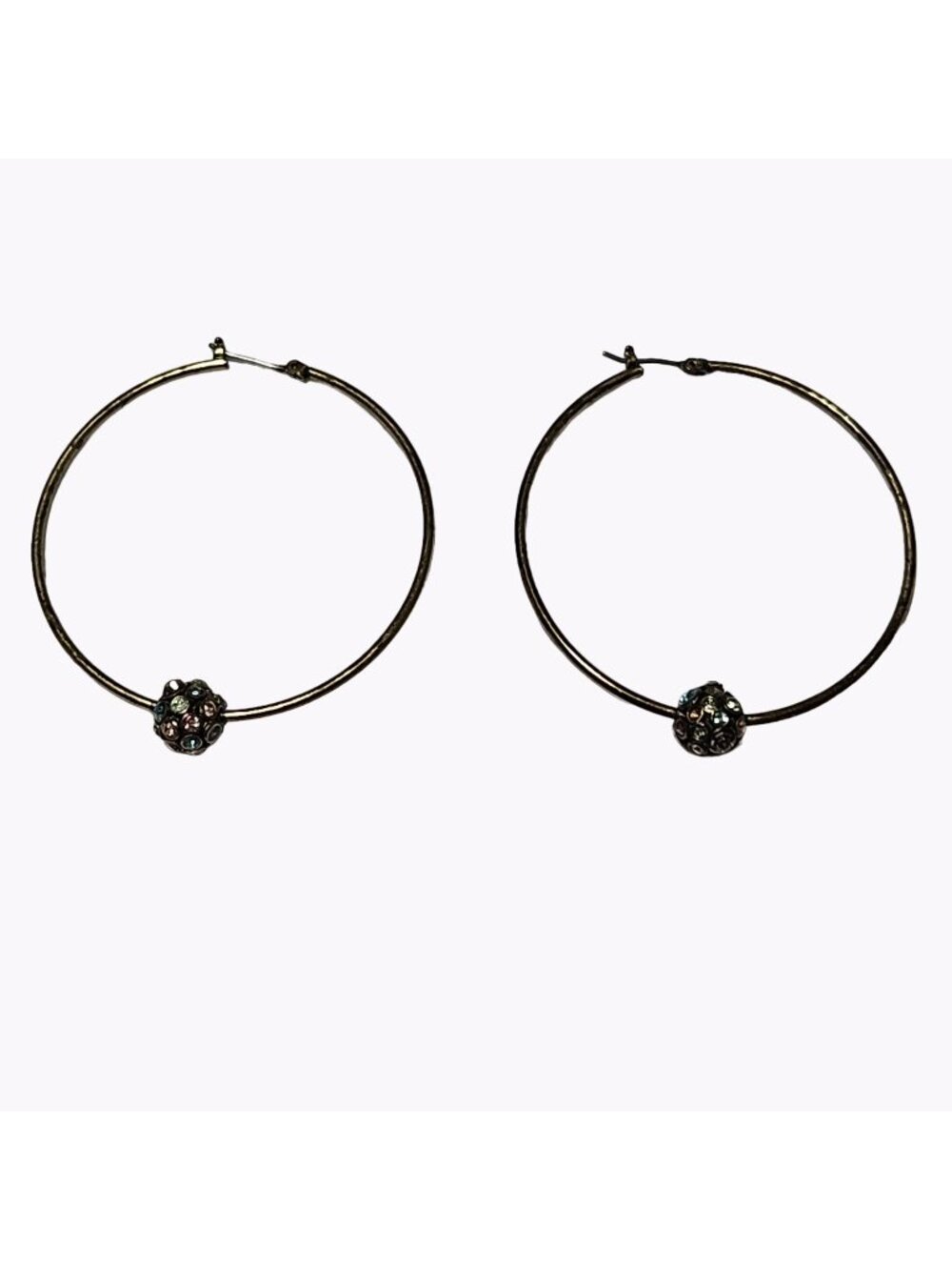Vintage Rhinestone Fireball Hoop Earrings Gold Tone Multicolor Fashion Jewelry
